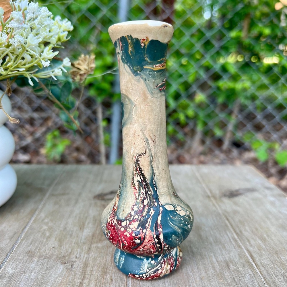 Vintage Nemadji Pottery Vase Multicolor Swirl